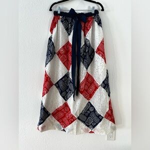 Vintage white eyelet skirt with red and white bandana print western